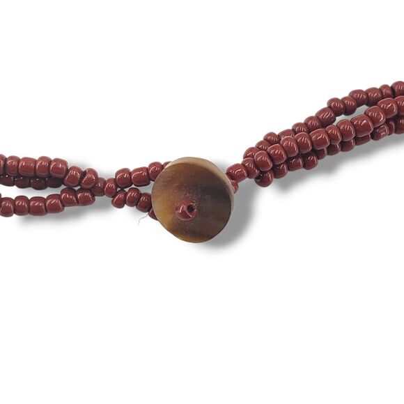 White Brown Shell Slice Round Medallion Pendant Red Brown Bead Collar Necklace - Picture 6 of 8